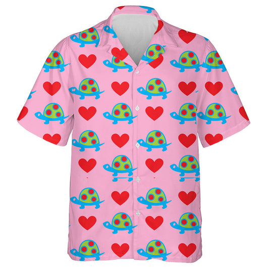 Green Turtles And Red Heart On Pink Hawaiian Shirt, Hawaiian Shirt Gift, Christmas Gift