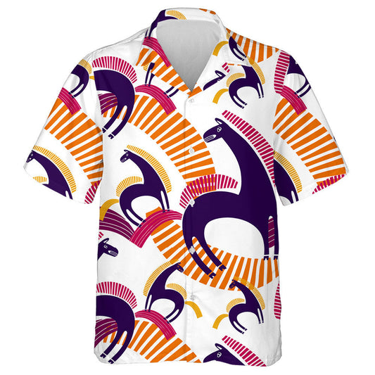 Pink And Golden Horses And Abstract Geometric Hawaiian Shirt, Hawaiian Shirt Gift, Christmas Gift
