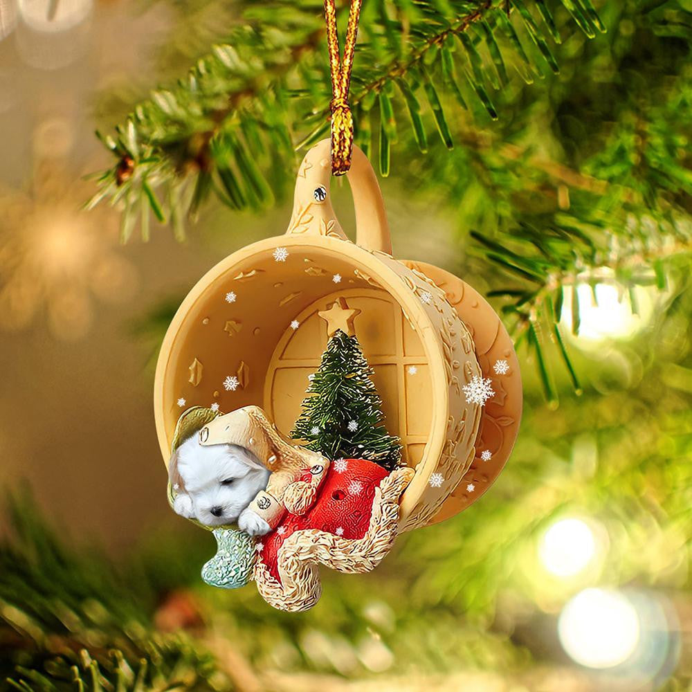 Coton de tulear Sleeping in a tiny cup Christmas Holiday-Two Sided Christmas Plastic Hanging Ornament, Christmas Gift, Christmas Decoration
