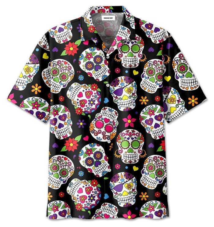 Sugar Skull With Tropical Festival Hawaiian Shirt,Hawaiian Shirt Gift, Christmas Gift