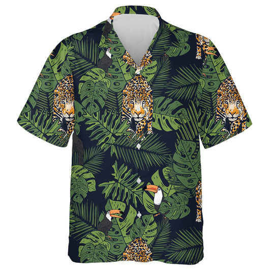 Tropical Leaves With Toucan And Leopard Background Hawaiian Shirt, Hawaiian Shirt Gift, Christmas Gift