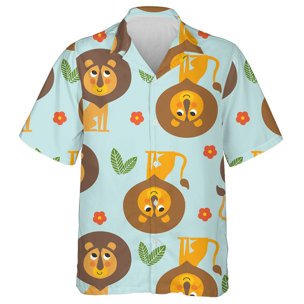 Duilleoga agus Bláthanna Greannmhar Lions Ar Chúlra Gorm Léine Haváís, Bronntanas Léine Haváís, Bronntanas Nollag