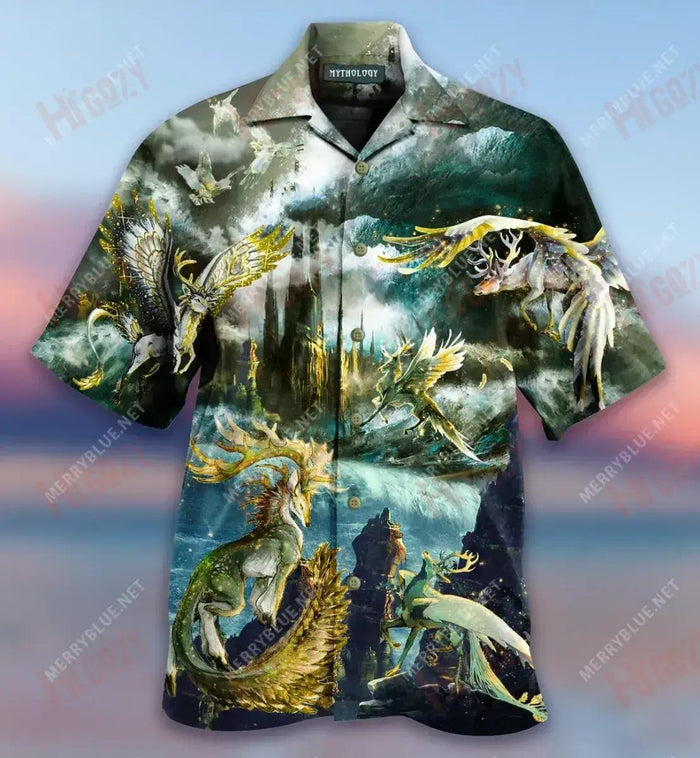 Amazing Mythology About Peryton Short Sleeve Shirt Vacation Hawaiian T Shirts Hawaiian Crazy Shirts Hawaiian Shirt Pattern, Hawaiian Shirt Gift, Christmas Gift