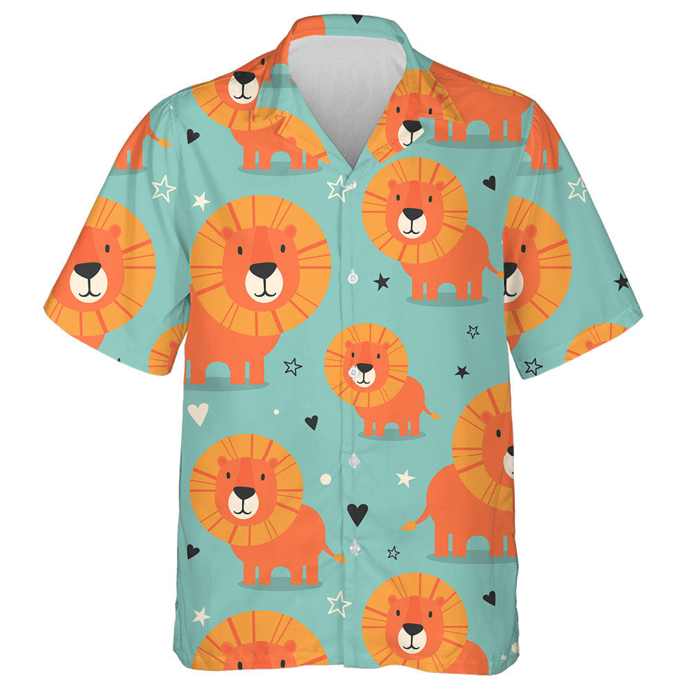 Orange Lions With Hearts And Stars Hawaiian Shirt,Hawaiian Shirt Gift, Christmas Gift