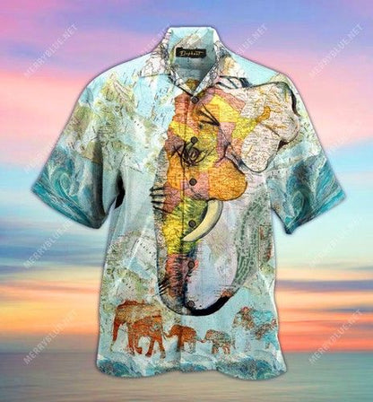 Elephant Map Unisex Hawaiian Shirt_Hawaiian Shirt Gift, Christmas Gift