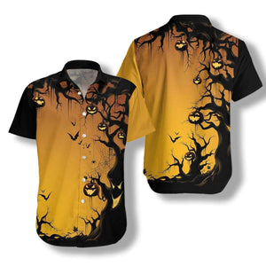 Scary Bat And Halloween Tree Dramatic Hawaiian Shirt,Hawaiian Shirt Gift, Christmas Gift