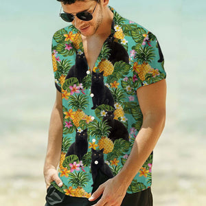 Holiday Gifts Ideal Tropical Pineapple Black Cat Pattern Hawaiian Shirt, Hawaiian Shirt Gift, Christmas Gift
