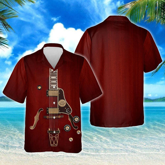 Love Electric Guitar On Maroon Design Hawaiian Shirt, Hawaiian For Gift