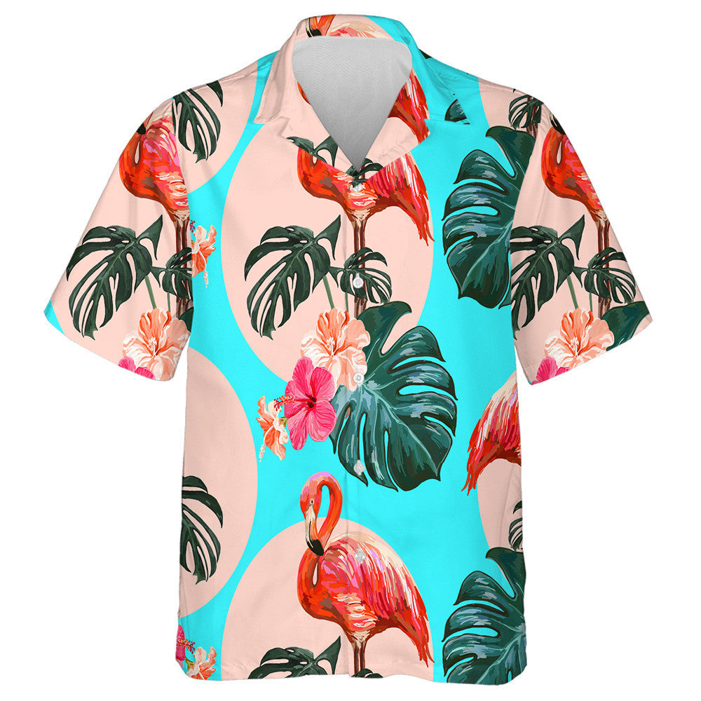 Beautiful Flamingo With Floral And Monstera Leaves Hawaiian Shirt, Hawaiian Shirt Gift, Christmas Gift