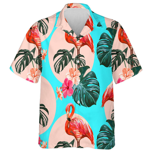 Beautiful Flamingo With Floral And Monstera Leaves Hawaiian Shirt, Hawaiian Shirt Gift, Christmas Gift
