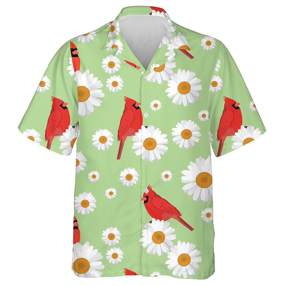 Hand Drawn Red Cardinal Bird And Daisies Hawaiian Shirt, Hawaiian Shirt Gift, Christmas Gift