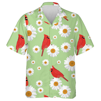 Hand Drawn Red Cardinal Bird And Daisies Hawaiian Shirt, Hawaiian Shirt Gift, Christmas Gift
