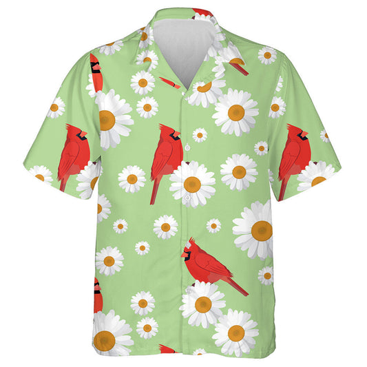 Hand Drawn Red Cardinal Bird And Daisies Hawaiian Shirt, Hawaiian Shirt Gift, Christmas Gift