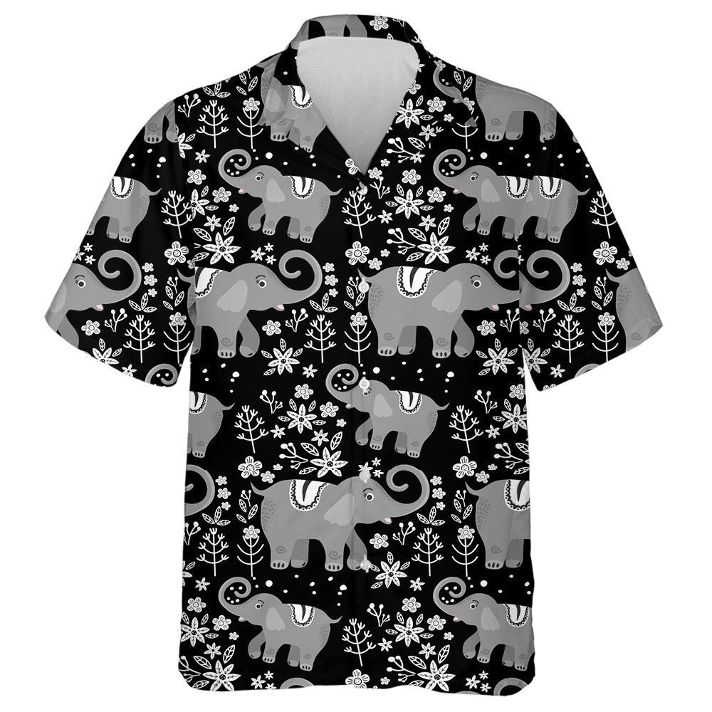 Funny Elephant And Plant On Botanical Background Hawaiian Shirt, Hawaiian Shirt Gift, Christmas Gift