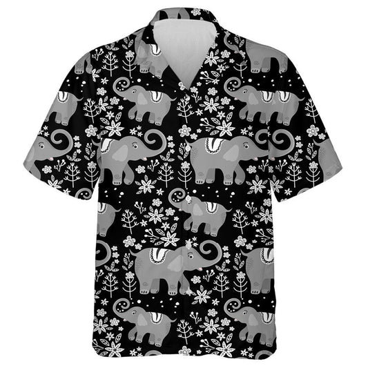 Funny Elephant And Plant On Botanical Background Hawaiian Shirt, Hawaiian Shirt Gift, Christmas Gift