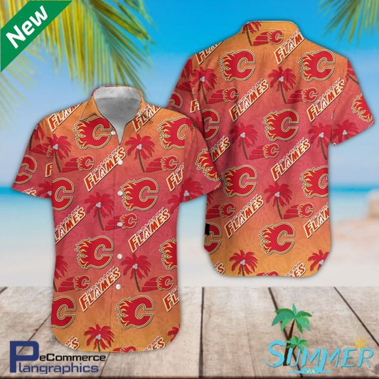 Calgary Flames Hockey Team Hawaiian Aloha Shirt Hawaiian Shorts Beach Short Shirt_ Hawaiian Shirts -Hawaiian Shirt Gift, Christmas Gift