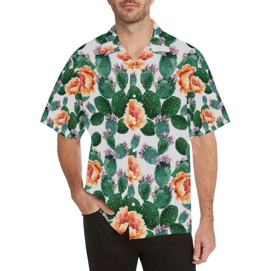 Cactus And Flower Pattern Men'S All Over Print Hawaiian Aloha Shirt Hawaiian Shorts Beach Short Sleeve, Hawaiian Shirts -Hawaiian Shirt Gift, Christmas Gift
