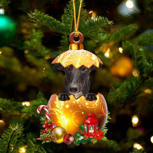 Cute Greyhound In Golden Egg Christmas Ornament, Pet Love Gift, Christmas Gift