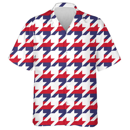Ideal Houndstooth Pattern In USA Flag Colors Hawaiian Shirt, Hawaiian Shirt Gift, Christmas Gift