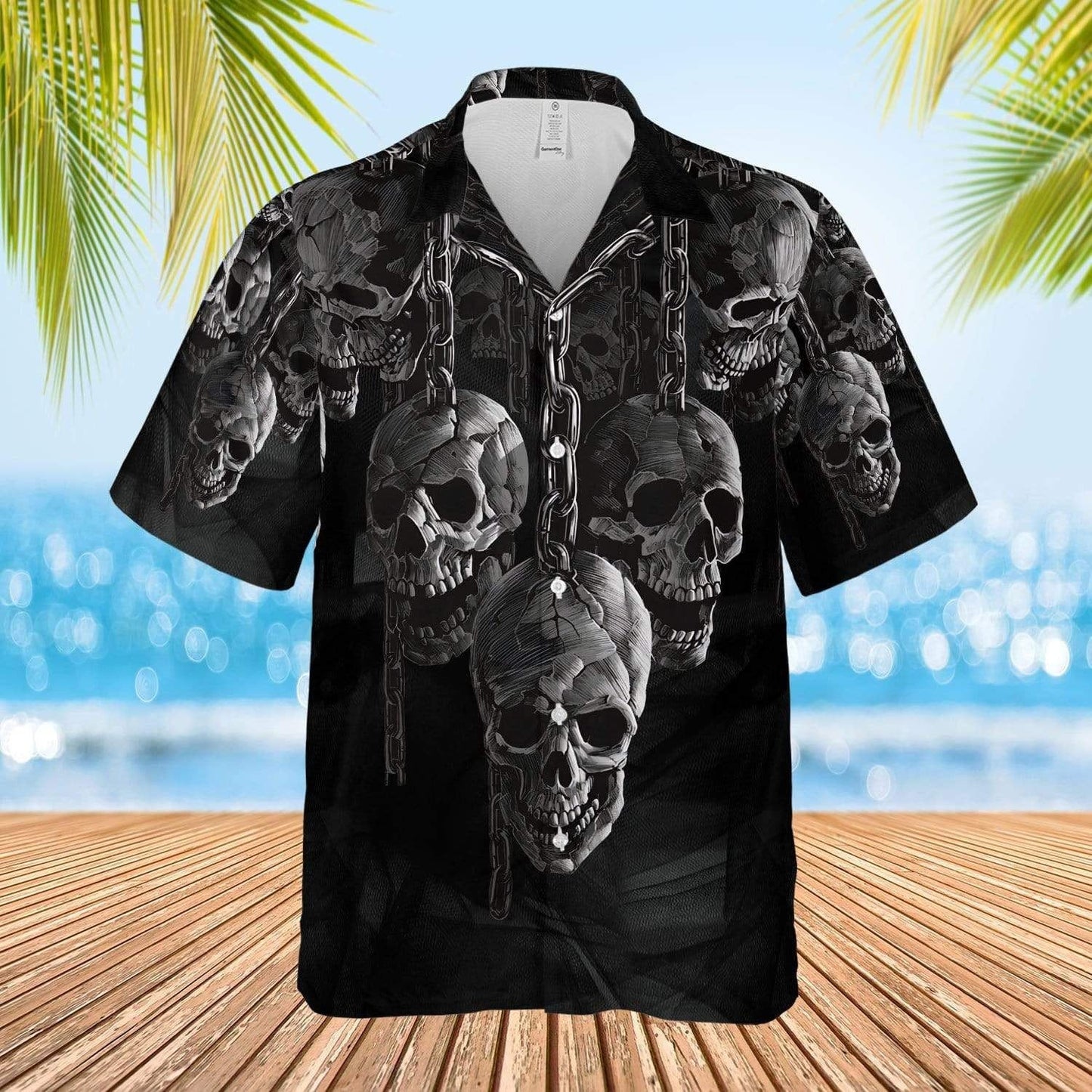 Honor Chained Skulls Grey And Black Hawaiian Shirt, Hawaiian For Gift