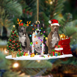 American Staffordshire Terrier-Christmas Dog Friends Hanging Christmas Plastic Hanging Ornament, Christmas Ornament Gift, Christmas Gift, Christmas Decoration