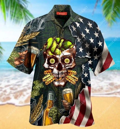 Beer Skull Unisex Hawaiian Shirt,Hawaiian Shirt Gift, Christmas Gift