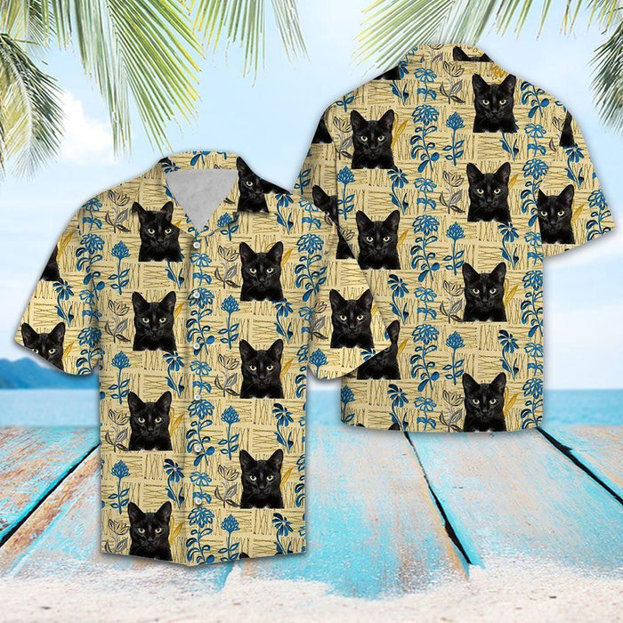 Aloha Shirt Black Cat Pattern Hawaiian Aloha Shirt Hawaiian Shorts Beach Short Sleeve, Hawaiian Shirt Gift, Christmas Gift