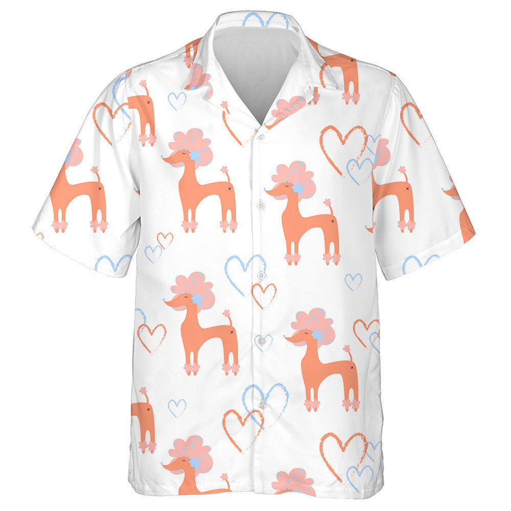 Orange Poodles And Hearts On White Hawaiian Shirt,Hawaiian Shirt Gift, Christmas Gift