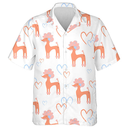Orange Poodles And Hearts On White Hawaiian Shirt,Hawaiian Shirt Gift, Christmas Gift