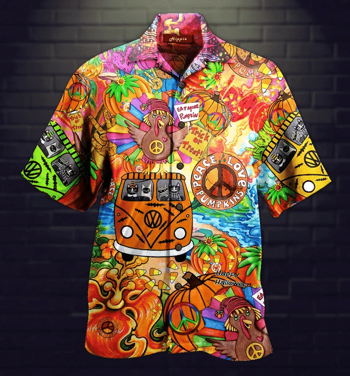 Hippie Halloween And Peace Sign Dramatic Hawaiian Shirt, Hawaiian For Gift