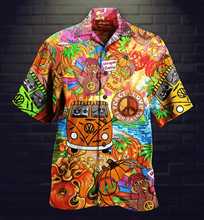 Hippie Halloween And Peace Sign Dramatic Hawaiian Shirt, Hawaiian For Gift