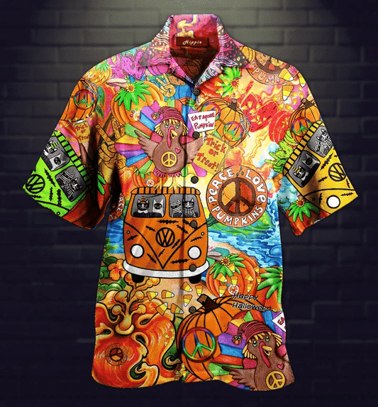 Hippie Halloween And Peace Sign Dramatic Hawaiian Shirt, Hawaiian For Gift