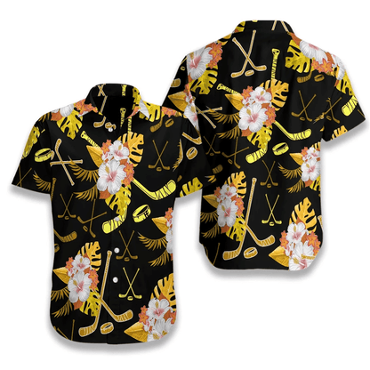 Tropical Hockey Puck Yellow Design Hawaiian Shirt,Hawaiian Shirt Gift, Christmas Gift