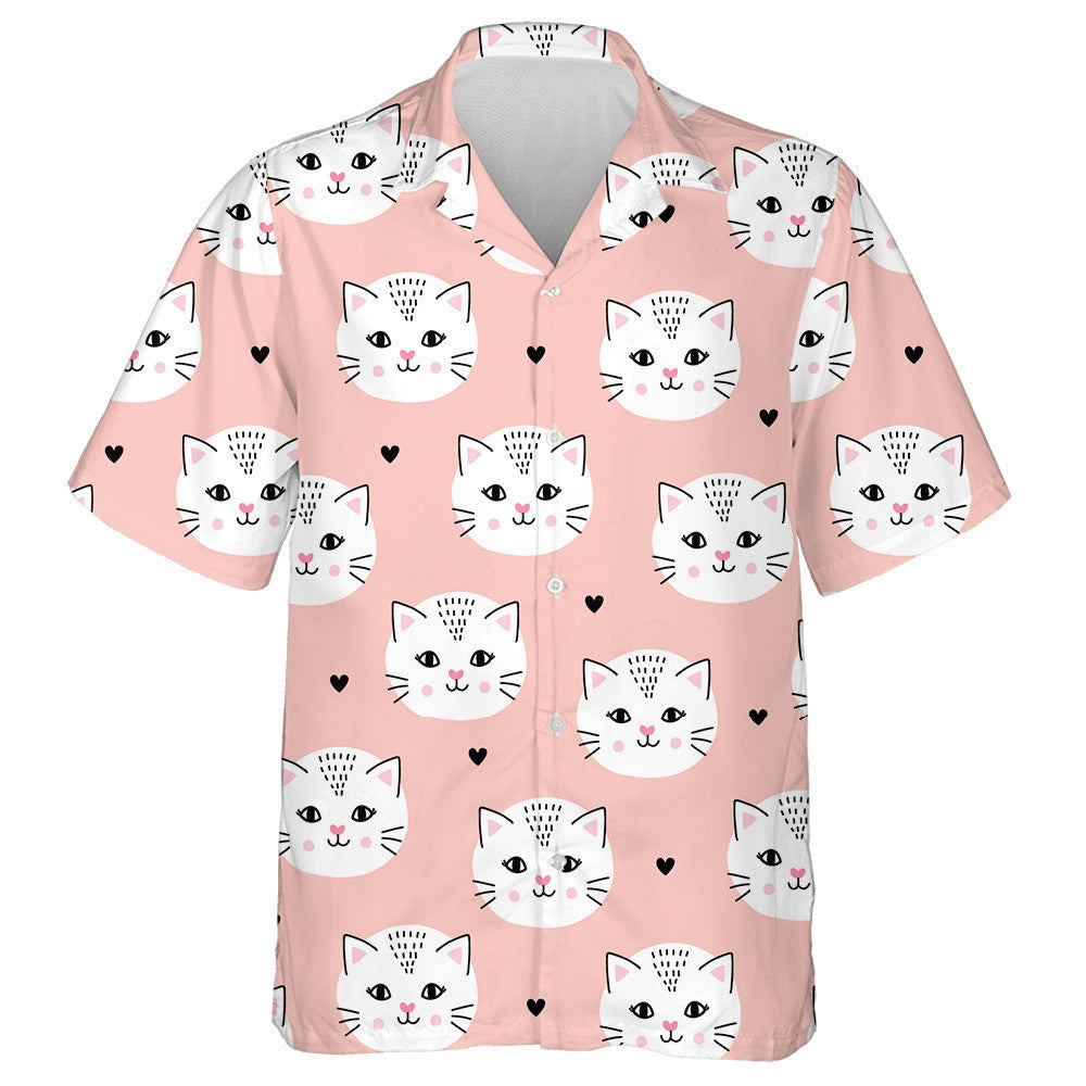 Pastel Peach Pink Face Of White Cat Hawaiian Shirt, Hawaiian Shirt Gift, Christmas Gift