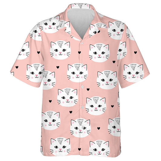 Pastel Peach Pink Face Of White Cat Hawaiian Shirt, Hawaiian Shirt Gift, Christmas Gift