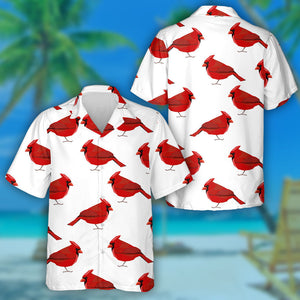 Wildlife Red Cardinal Bird On White Hawaiian Shirt, Hwaiian For Gift