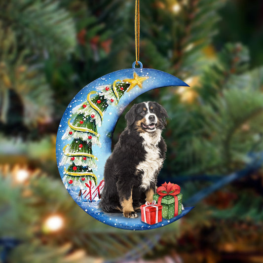 Bernese Mountain Sit On The Blue Moon-Two Sided Christmas Plastic Hanging Ornament, Christmas Ornament Gift, Christmas Gift, Christmas Decoration