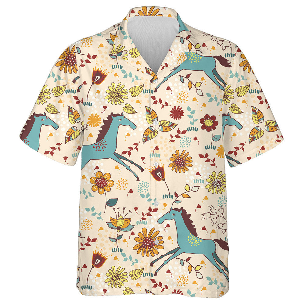 Texture With Cute Horses In Flowers Hawaiian Shirt,Hawaiian Shirt Gift, Christmas Gift