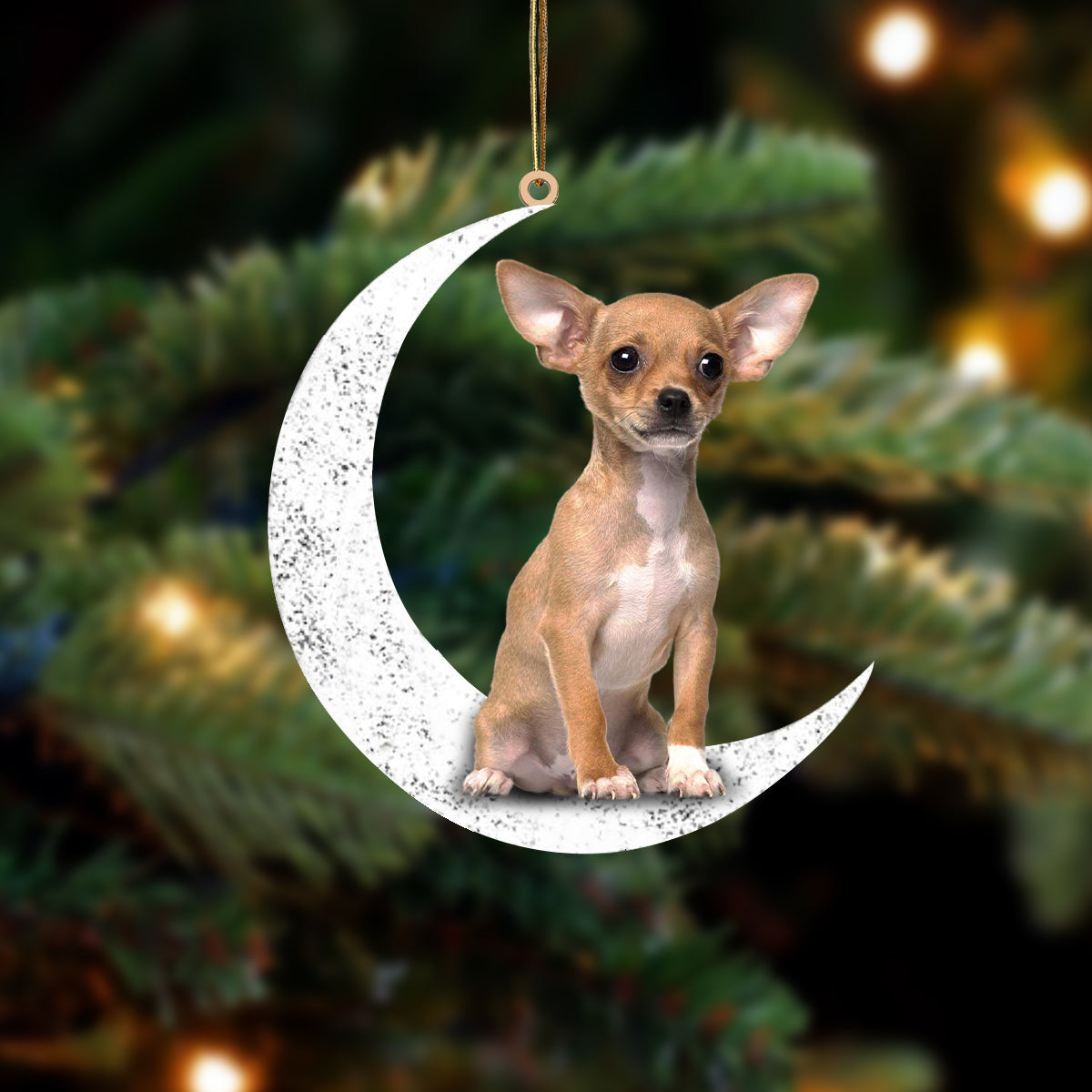 Chihuahua-Sit On The Moon-Two Sided Christmas Plastic Hanging Ornament, Happy Christmas Ornament, Christmas Gift, Christmas Decoration