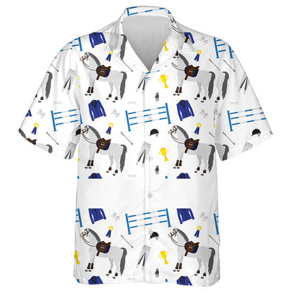 Cartoon Horse Riding Sport Equipment On White Hawaiian Shirt, Hawaiian Shirt Gift, Christmas Gift