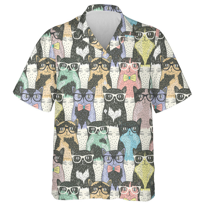 Cute Cat Hipster On Colored Background Hawaiian Shirt,Hawaiian Shirt Gift, Christmas Gift