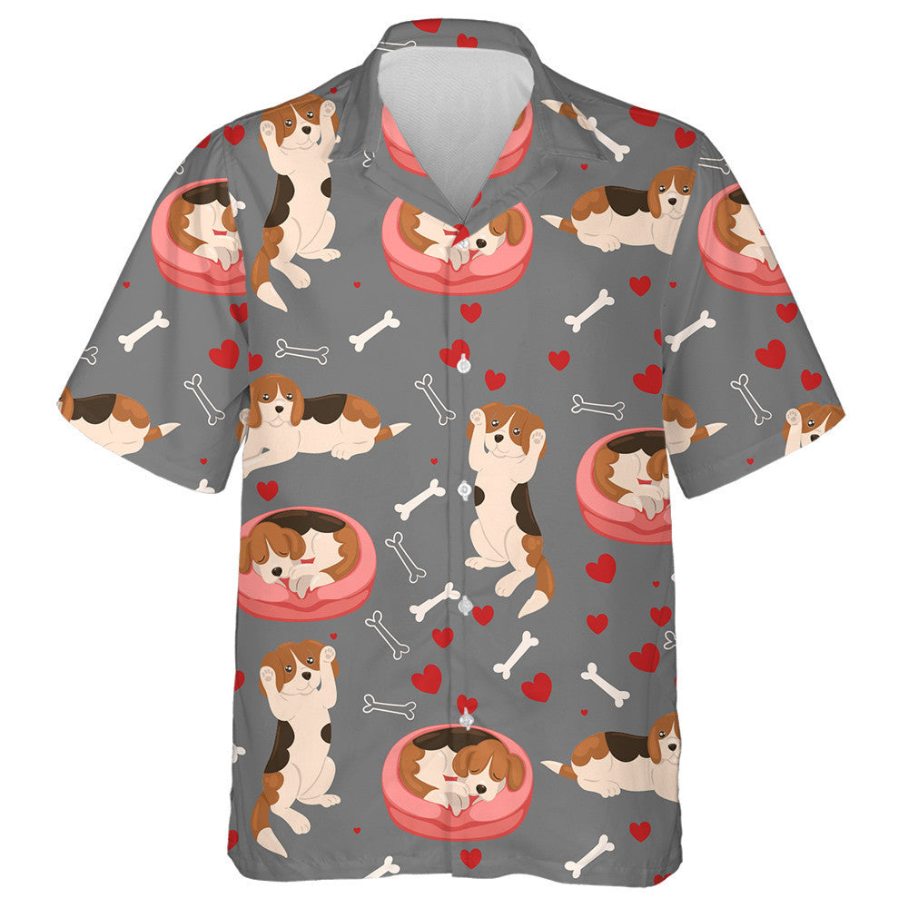 Beagle Dogs Red Hearts And Bones Hawaiian Shirt, Hawaiian For Gift