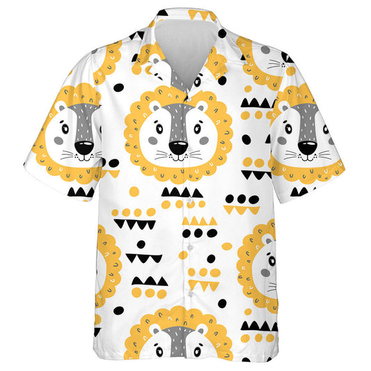 Black And Yellow Cute Lion And Shape Hawaiian Shirt, Hawaiian Shirt Gift, Christmas Gift