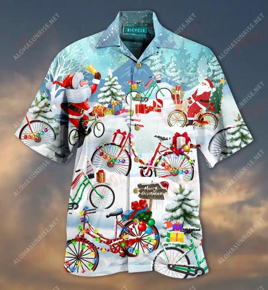 Christmas Bicycle Unisex Short Hawaiian Shirt Vacation Tropical Shirts Hawaiian Crazy Shirts Crazy Shirts Hawaii_Hawaiian Shirt Gift, Christmas Gift