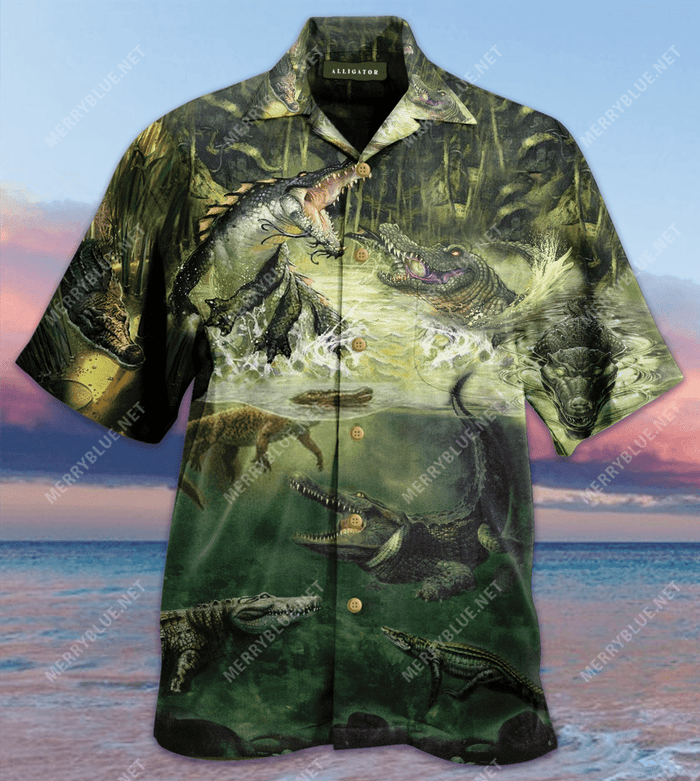 Amazing Alligator Unisex Hawaiian Aloha Shirt Hawaiian Shorts Beach Short Sleeve, Hawaiian Shirt Christmas Gift