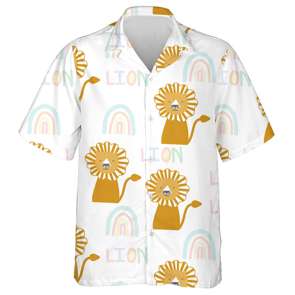 Smiling Lion With Rainbow On White Background Hawaiian Shirt, Hawaiian Shirt Gift, Christmas Gift