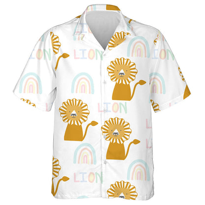 Smiling Lion With Rainbow On White Background Hawaiian Shirt, Hawaiian Shirt Gift, Christmas Gift