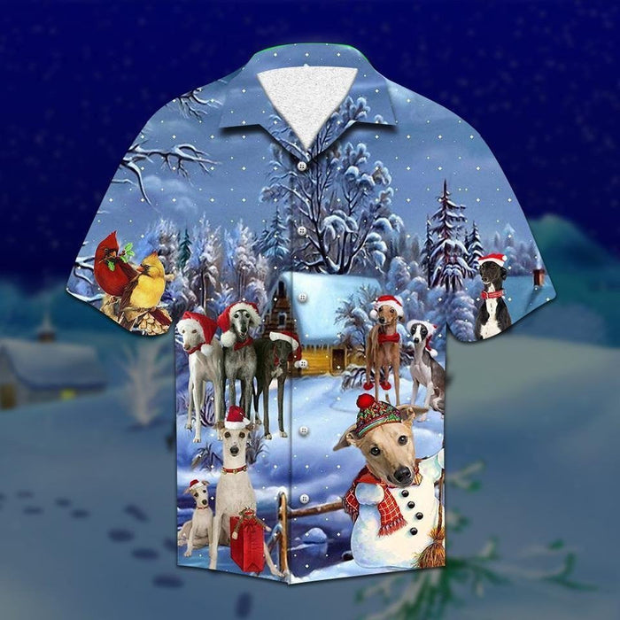 Greyhound Dogs And Birds On Christmas Night Hawaiian Shirt, Hawaiian Shirt Gift, Christmas Gift