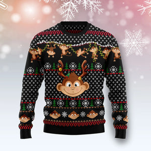 Monkey Christmas Pattern unisex womens & mens, couples matching, friends, funny family ugly christmas holiday sweater gifts,Christmas Ugly Sweater