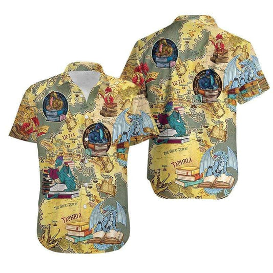 Dragon With Books Vintage Design Hawaiian Shirt,Hawaiian Shirt Gift, Christmas Gift